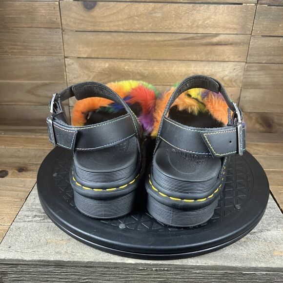 RARE Dr. Martens Womens Sz 8 Voss II Fluffy Faux Fur Rainbow Platform Sandals - Picture 4 of 10